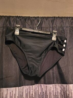 Ashley Graham Black Bikini Bottoms with Silver Side Rings